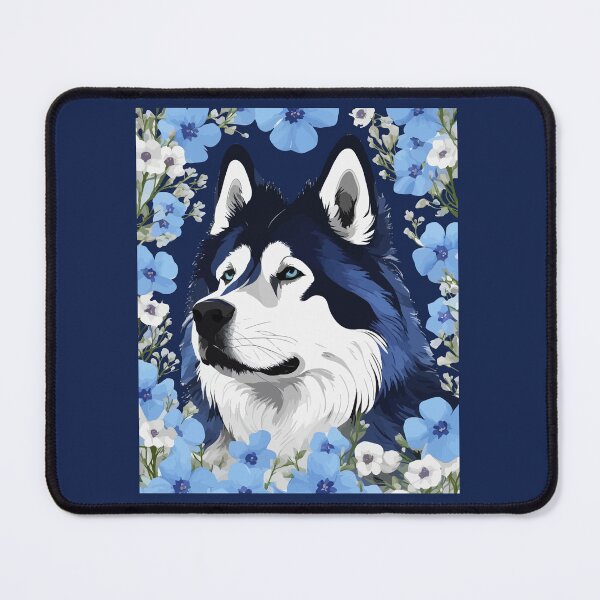 Item preview, Alaskan Malamute Sled Dog Surrounded By Blue Flowers designed and sold by taiche.