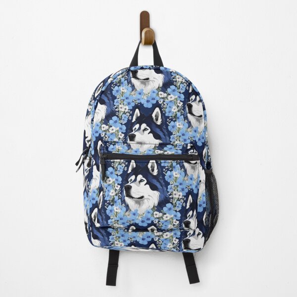 Item preview, Alaskan Malamute Sled Dog Surrounded By Blue Flowers designed and sold by taiche.