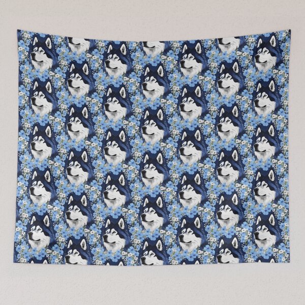 Item preview, Alaskan Malamute Sled Dog Surrounded By Blue Flowers designed and sold by taiche.