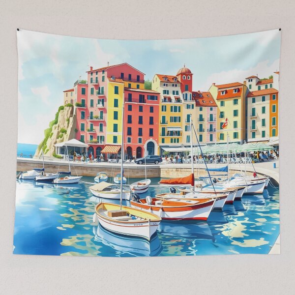 Item preview, Camogli Harbour: Summer Morning Fishing Boats designed and sold by LSVart.