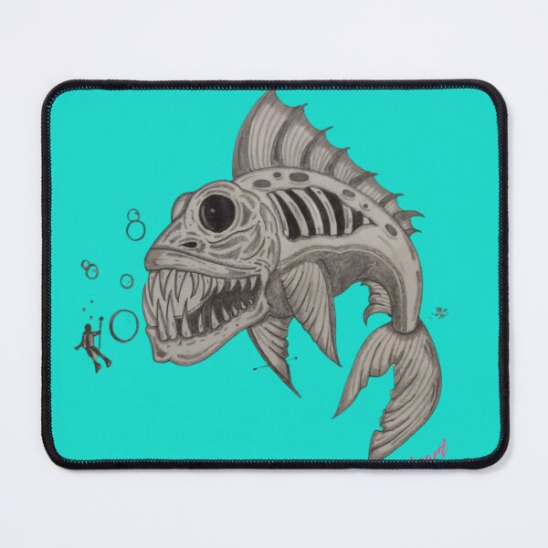 Item preview, monster fish pencil drawing skull designed and sold by pksart1.