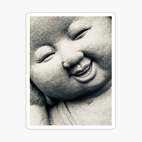 Baby Buddha Sculpture Black and White Photograph Sticker
