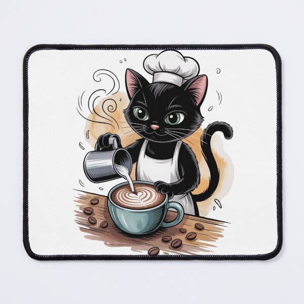 Item preview, Purrfect Brew – Black Cat Barista Latte Art designed and sold by jubileejungle.