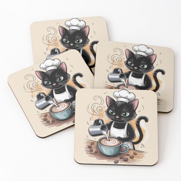 Item preview, Purrfect Brew – Black Cat Barista Latte Art designed and sold by jubileejungle.