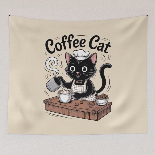 Item preview, Coffee Cat – Cute Black Cat Barista designed and sold by jubileejungle.