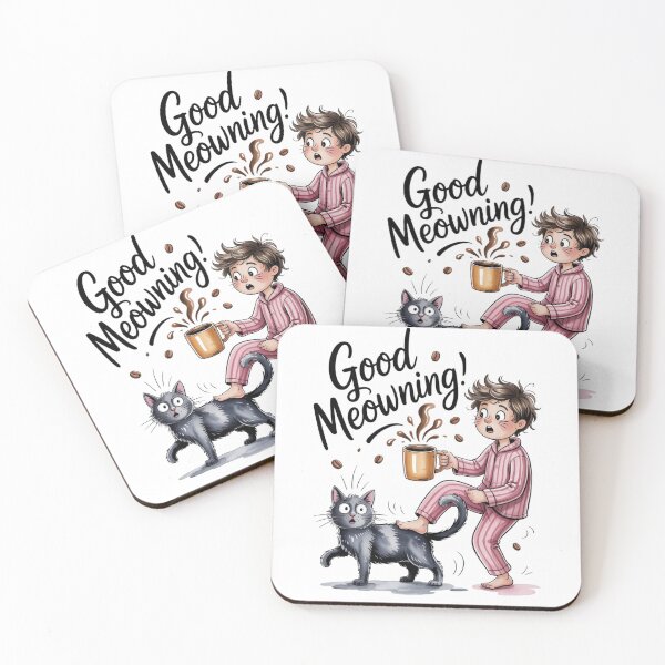 Item preview, Good Meowning – Black Cat & Coffee Chaos Art designed and sold by jubileejungle.