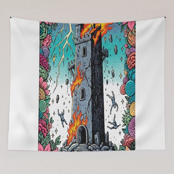 Item preview, Boho Illustration of The Tower - Sudden Change and Revelation Tarot Card designed and sold by  Ojo de Lilith.