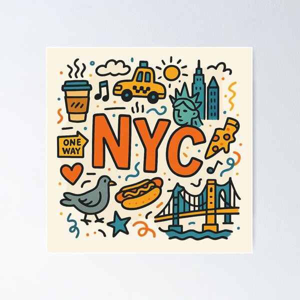 Item preview, NYC Doodle Collage – Cute & Colorful New York City Icons designed and sold by GirlyPopped.