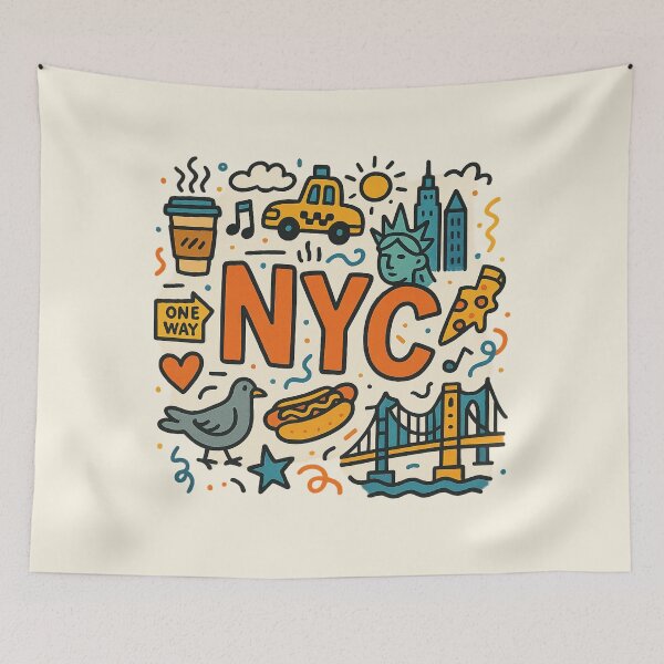 Item preview, NYC Doodle Collage – Cute & Colorful New York City Icons designed and sold by GirlyPopped.