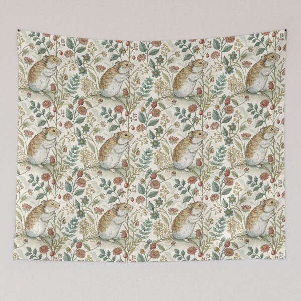 Item preview, Gold Hamster and Flowers in a Garden, Vintage Pattern Design designed and sold by patterncrow.