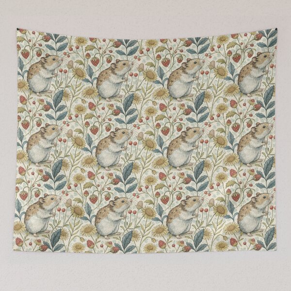 Item preview, Hamster and Berries in a Garden, Vintage Pattern Design designed and sold by patterncrow.