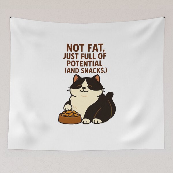 Item preview, Not Fat, Just Full of Potential – Tuxedo Cat Snack Quote designed and sold by FriskySloths.