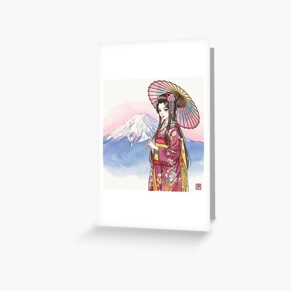 Item preview, Beautiful Woman with Japanese Umbrella: Mount Fuji in the Background designed and sold by schwa24jpn.