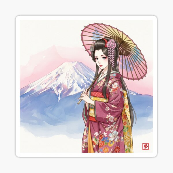 Item preview, Beautiful Woman with Japanese Umbrella: Mount Fuji in the Background designed and sold by schwa24jpn.
