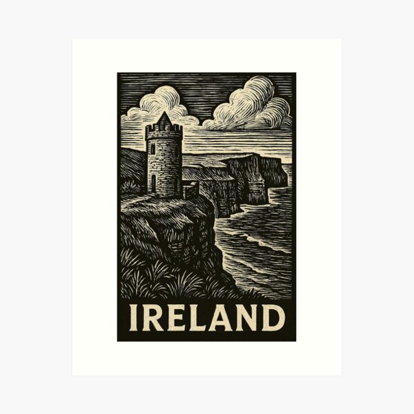 Item preview, Ireland Linocut Style  designed and sold by Thistle-TShop.