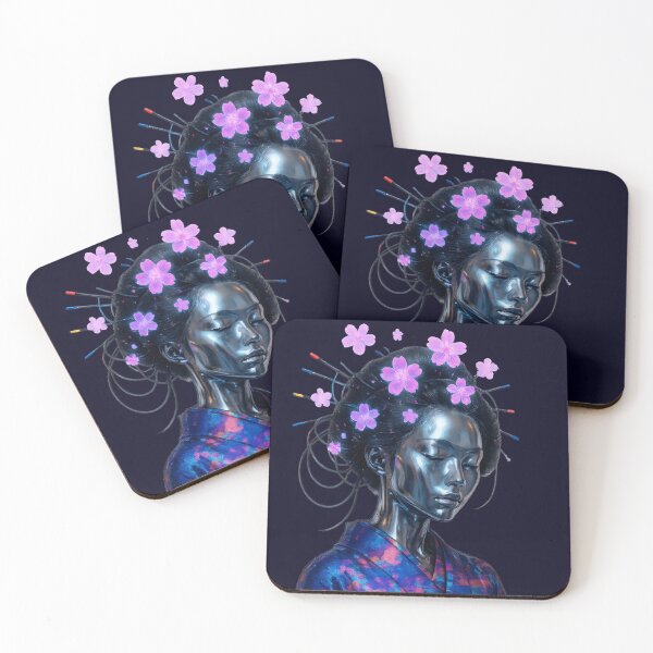 Item preview, Cyber Geisha Blossom – Futuristic Woman in Kimono with Sakura Flowers designed and sold by Shoot-The-Moon.