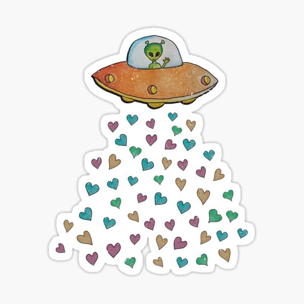 Alien Love Drop – Vintage Pastel UFO Art variation Sticker
