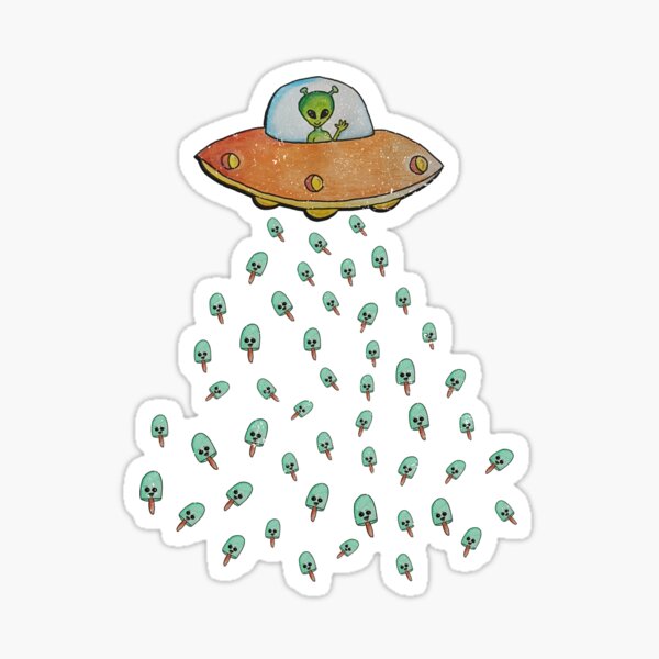Alien icicle Drop – Vintage Pastel UFO Art variation Sticker
