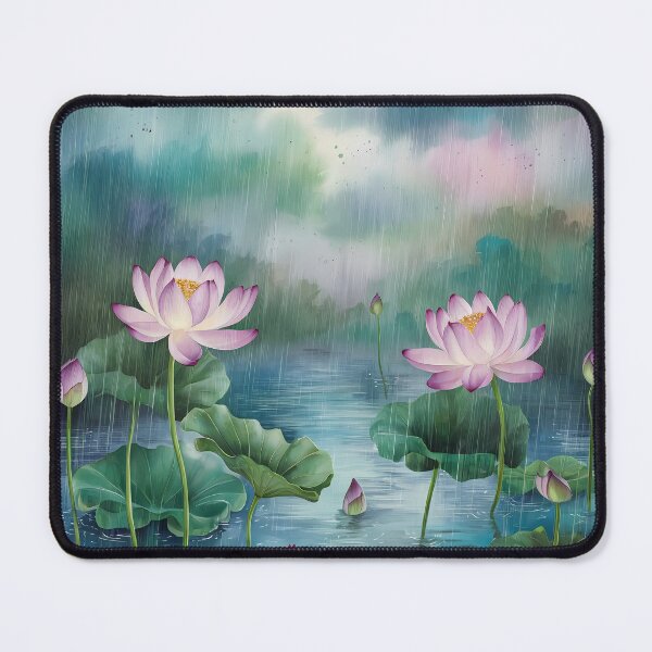 Item preview,   Peaceful Lotus Pond in Monsoon Watercolor designed and sold by AntiqueWhiteArt.