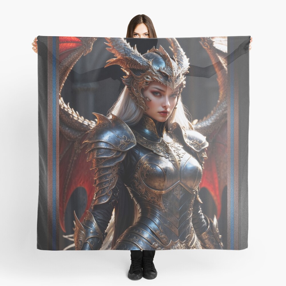 Dragon Wing Portrait Of The Serene Beauty, Aeravyn Lyraeth Captivating AI Concept Art by Xzendor7 Decorative Art Print Ladies Scarf
