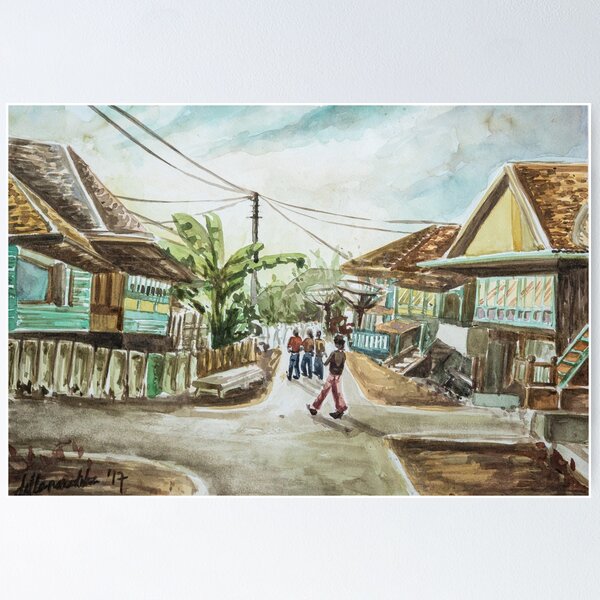 Aperçu de l'œuvre Aquarelle de paysage - Promenade matinale au village créée et vendue par dellanaradika.