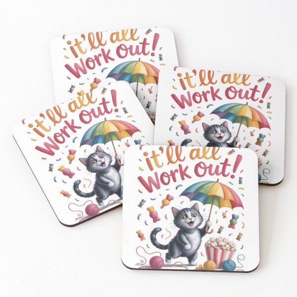 Item preview, It’ll All Work Out! – Cheerful Black Cat in Snack Storm Watercolor Art designed and sold by jubileejungle.