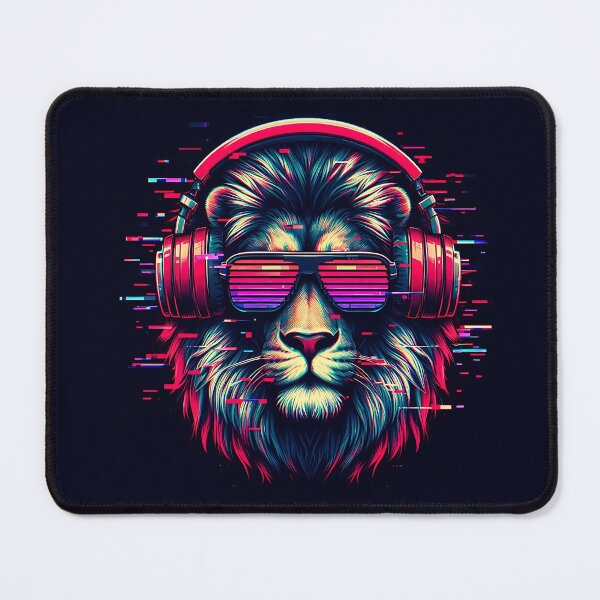 Item preview, A Cool Lion with Gamer glasses & headphones, in glitch effect! designed and sold by sks-ai-artist.