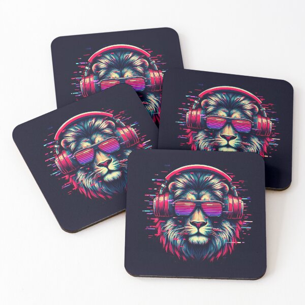 Item preview, A Cool Lion with Gamer glasses & headphones, in glitch effect! designed and sold by sks-ai-artist.