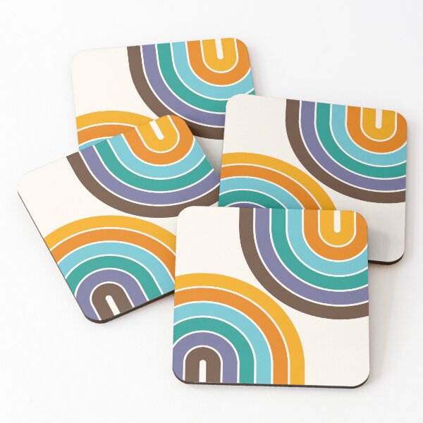 Item preview, Midcentury Modern Geometric Rainbow C15 in Retro Gold Teal Brown Purple designed and sold by nineFlorals.