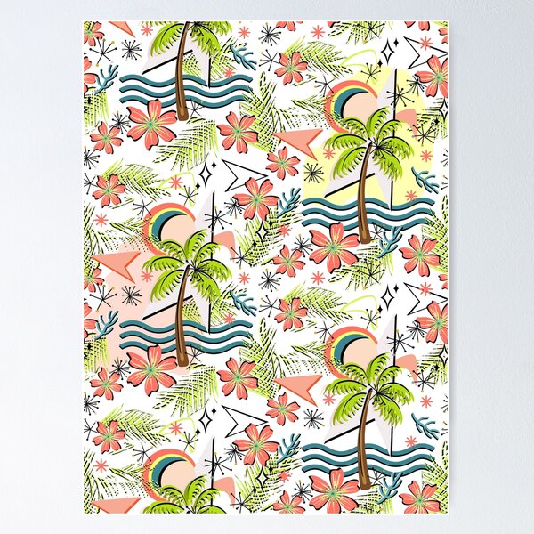 Item preview, Palm Trees and Flowers on White Seamless Repeat designed and sold by Sharon Schwalbe.