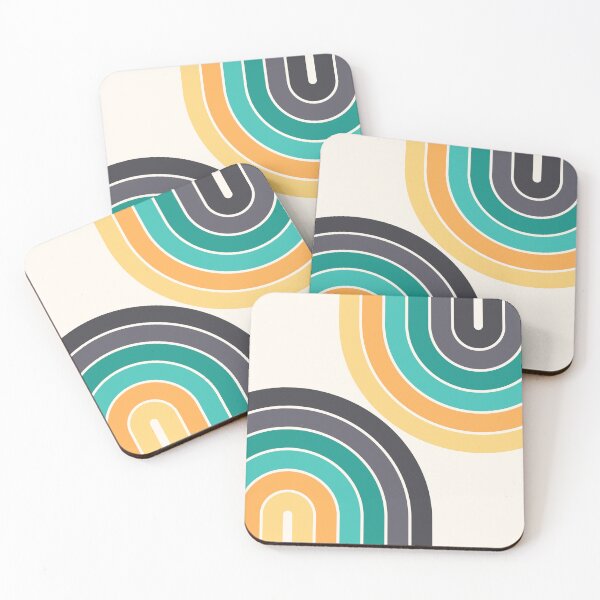 Item preview, Midcentury Modern Geometric Rainbow C10 in Aesthetic Teal Grey Gold designed and sold by nineFlorals.