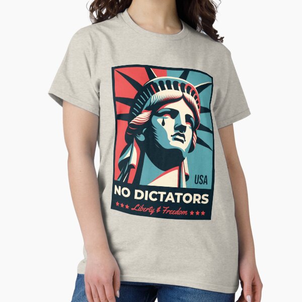 Vista previa del artículo con la obra «No hay dictadores en los EE. UU. La Dama de la Libertad llora por la libertad Arte de protesta política», diseñado y vendido por darkskydelights.