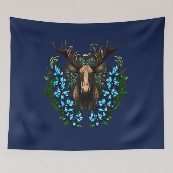 Item preview, Alaska A Moose Head With Antlers And Flowers Tattoo Art designed and sold by taiche.