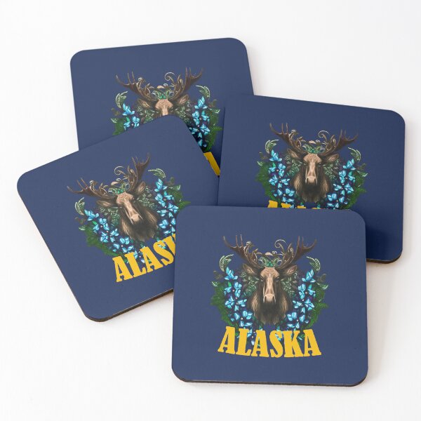 Item preview, Alaska Moose And Alpine Myosotis Flowers designed and sold by taiche.