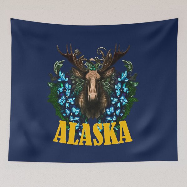 Item preview, Alaska Moose And Alpine Myosotis Flowers designed and sold by taiche.