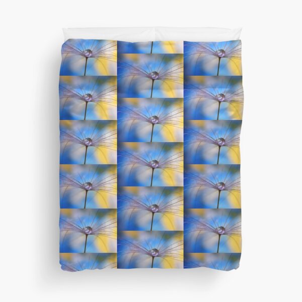 Cool Water a droplet sitting on a Dandelion Seed Parachute Duvet Cover