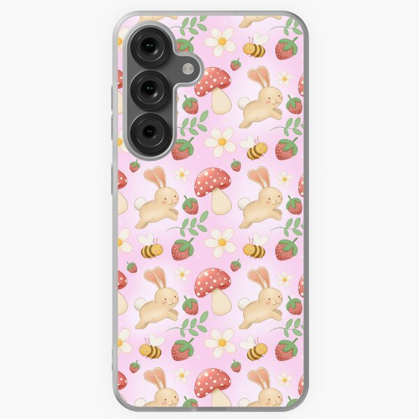 Item preview, Whimsical Bunny Strawberry Mushroom Pattern – Kids Nursery Design designed and sold by Lone Jensen.