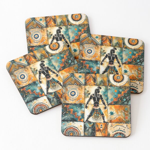 Item preview, Tribal art watercolor painting | Orange teal African warrior spirit artwork designed and sold by Shopstract.