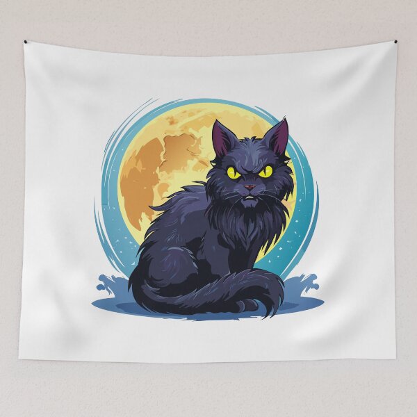 Item preview, Black cat with a full moon in the background, Angry black cat with big eyes, Yellow cat's eyes, Friday 13 with black cats designed and sold by Danler.