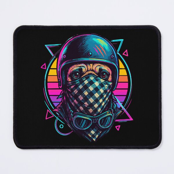 Item preview, Biker Bandit Pug Dog Helmet Retro designed and sold by TomFrontierArt.
