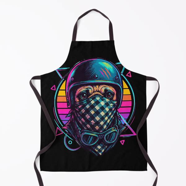 Item preview, Biker Bandit Pug Dog Helmet Retro designed and sold by TomFrontierArt.