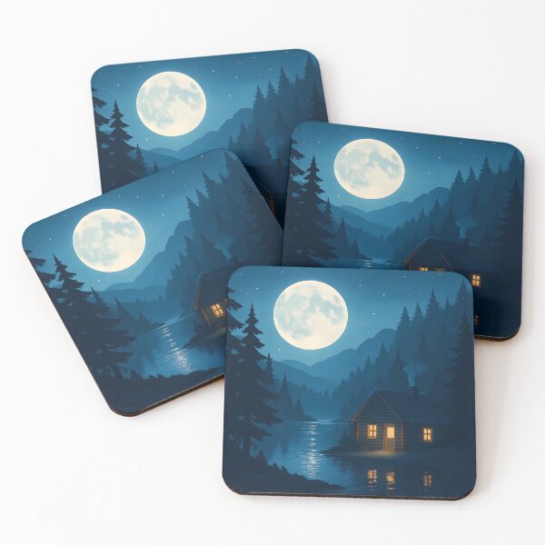 Item preview, Moonlit Cabin in the Woods – Peaceful Night Forest Poster for Cozy Wall Decor designed and sold by AbstractAuraArt.