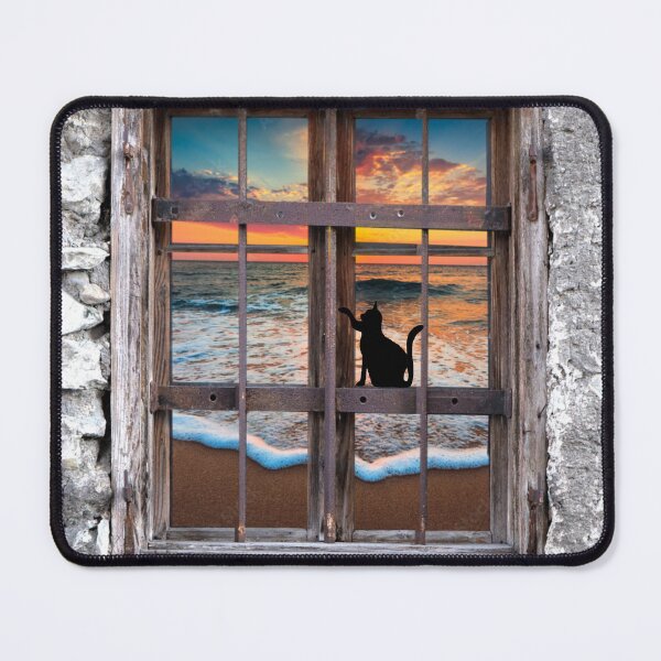 Item preview, Seaside Dreaming – Cat at the Window Collage Prin designed and sold by CreationbyNiki.