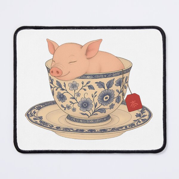 Item preview, Piglet in Teacup – Cute Pig Design with Asian Porcelain Style designed and sold by Print-Zoo.