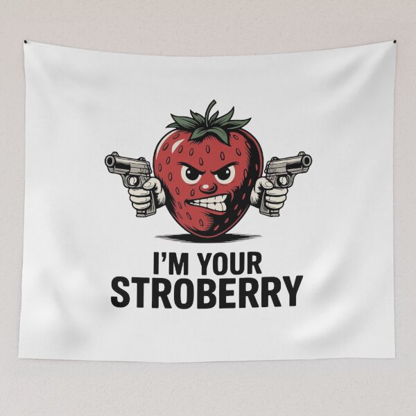 Item preview, Anthropomorphic Strawberry with Guns – Bold Monochrome Art Print designed and sold by ARTReMi.