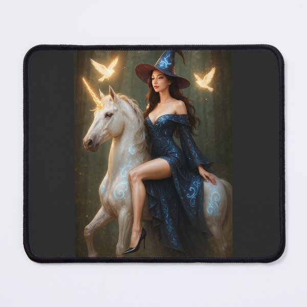 Item preview, Mystical Sorceress Riding a Unicorn in Enchanted Forest - Sorceress Fantasy Collection (2/10) designed and sold by RinWinArts.