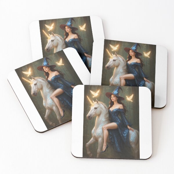Item preview, Mystical Sorceress Riding a Unicorn in Enchanted Forest - Sorceress Fantasy Collection (2/10) designed and sold by RinWinArts.