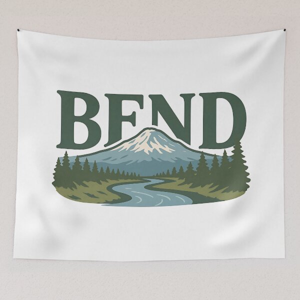 Item preview, Bend Oregon Art – Mt. Bachelor & Deschutes River Illustration designed and sold by Out Playing Hooky.