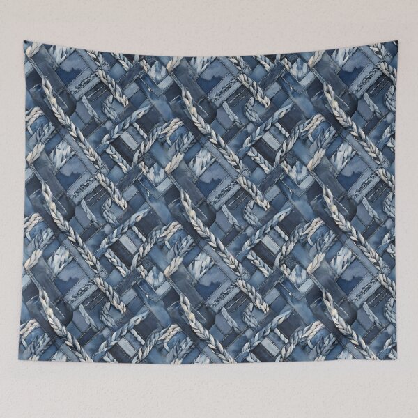 Item preview, Vintage Distressed And Braided Blue Jean Denim Patchwork designed and sold by CarrollGene.