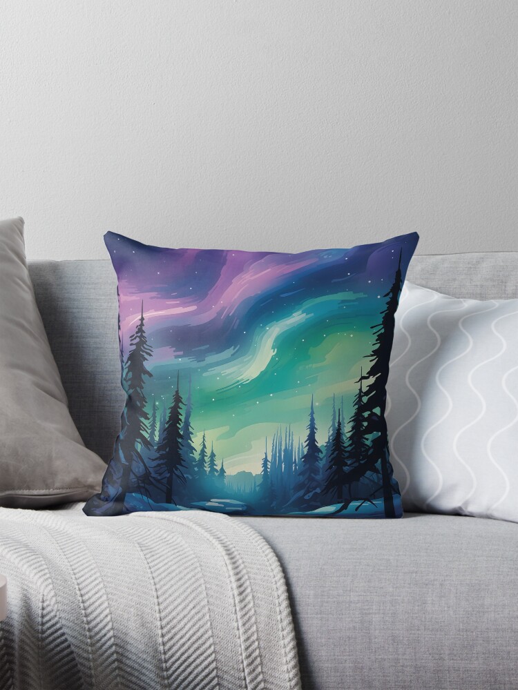 Imagen 1 de 4, Cojín con la obra Aurora Borealis Symphony, diseñada y vendida por DrawnThreads.